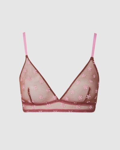 Mesh Triangle Bralette Mocha/Candy Pink