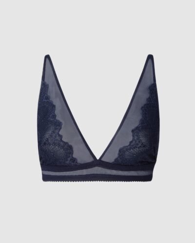 Lace Mesh Plunge Bralette Navy Blue