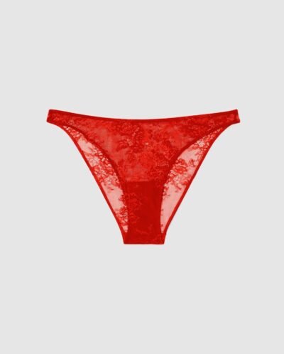 Floral Lace Bikini Briefs Fiery Red