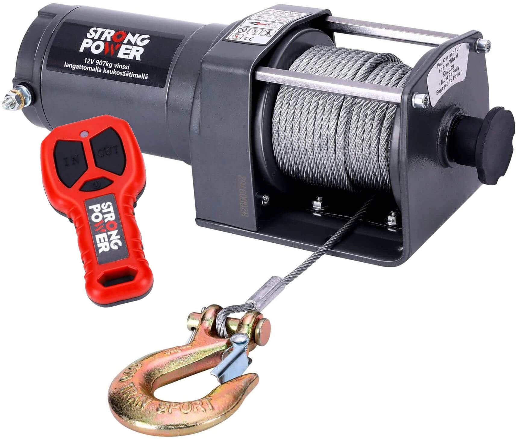 Sähkövinssi kaukosäätimellä 12 V / 907 kg, Strong Power