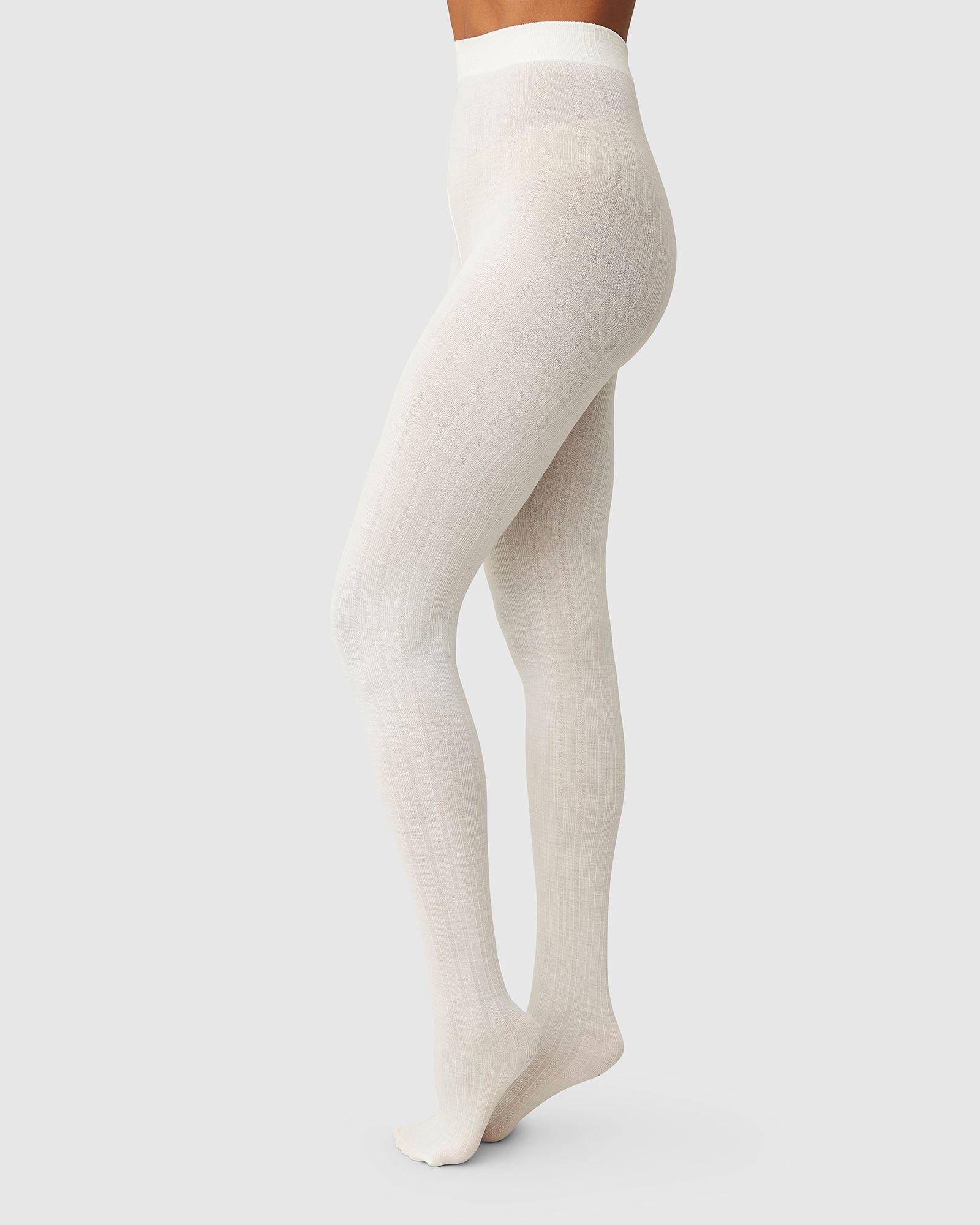Freja Ribbed Wool Tights Ivory