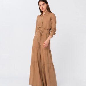 Cappuccino 3 Tier Flared Bell Bottom Pants Brown