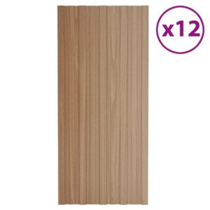 Kattopaneeli 12 kpl galvanoitu teräs vaalea puu 100x45 cm -
