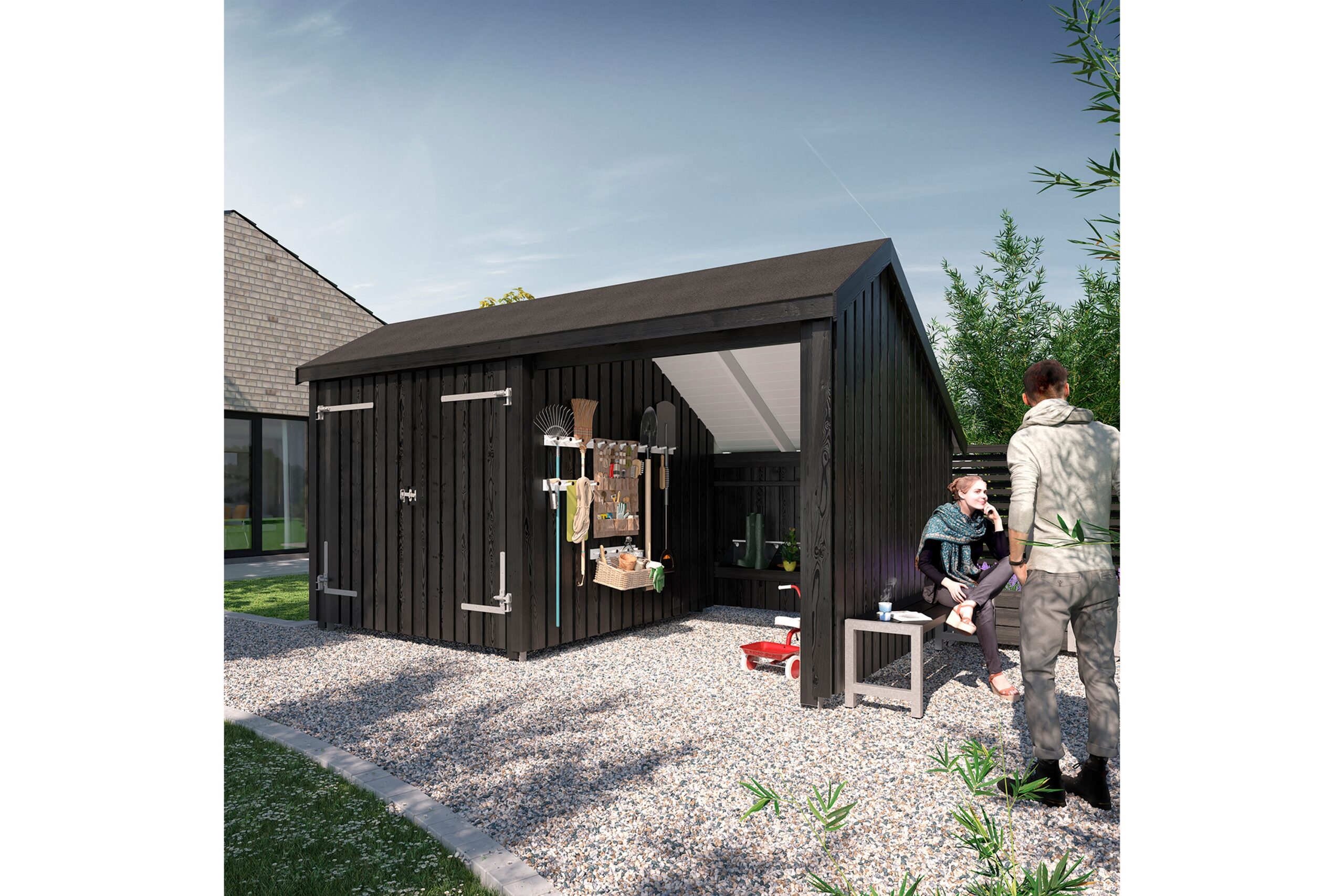 PLUS Multi Puutarhavaja 10,5 m² - 2 moduulia tuplaovella - Harmaa