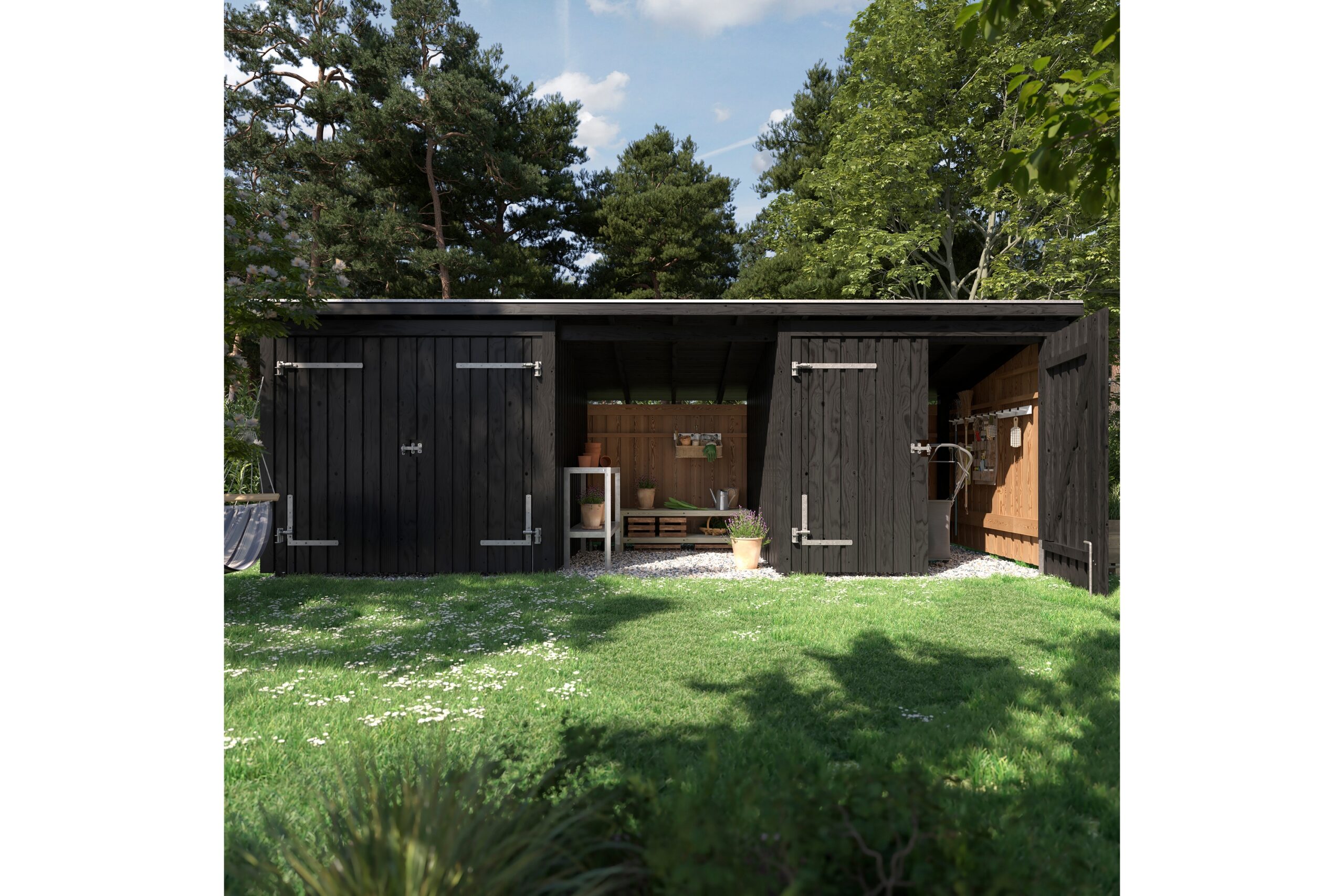 PLUS Nordic Multi Puutarhavaja 14 m² - 3 moduulia 2 tuplaove - Harmaa