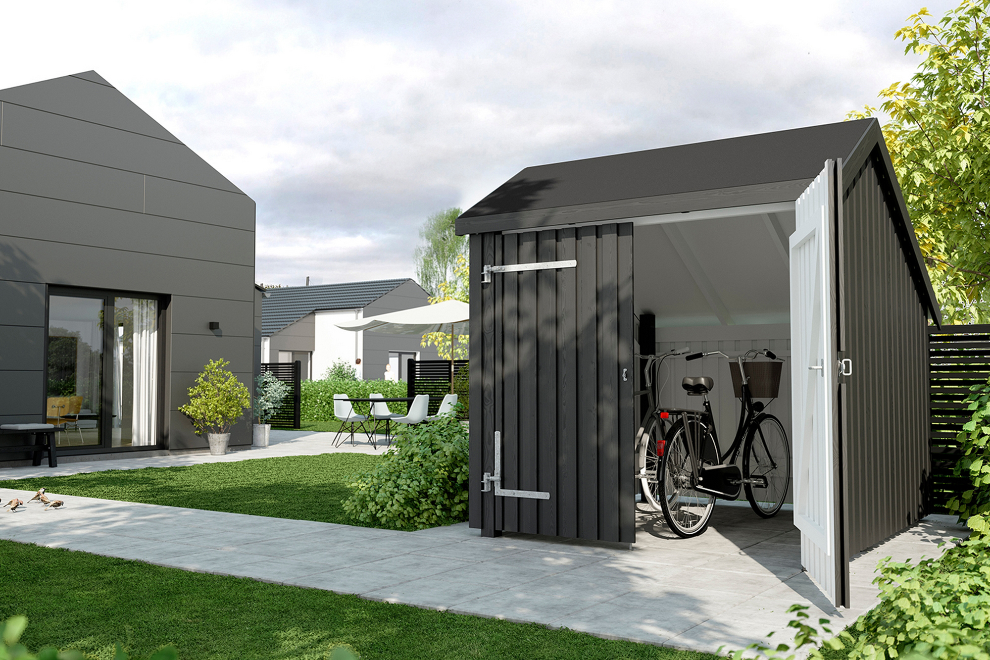 PLUS Pyörävaja 5,7 m² - 1 Moduuli tuplaovella - Harmaa