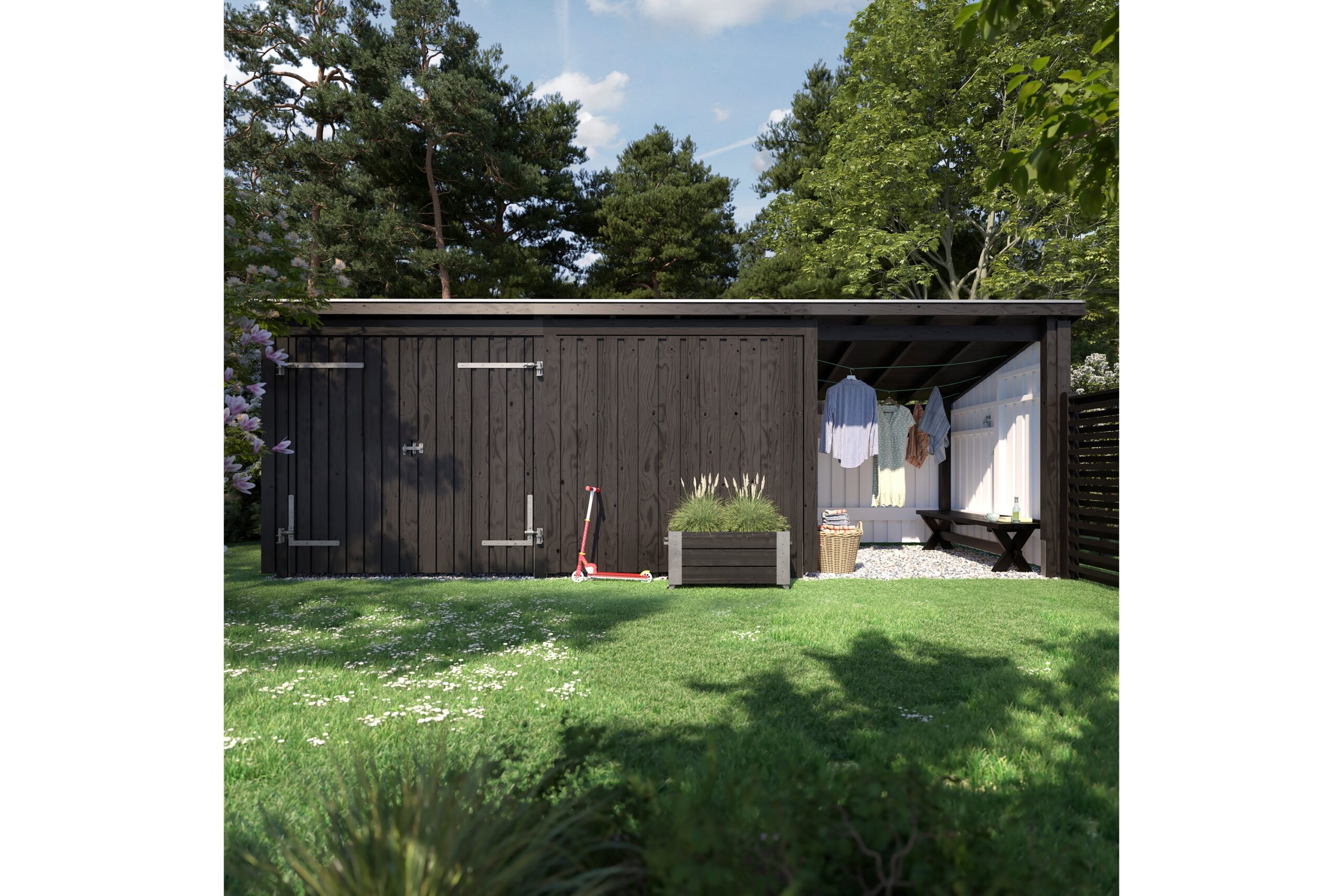 PLUS Nordic Multi Puutarhavaja 14 m² - 3 moduulia tuplaovell - Harmaa