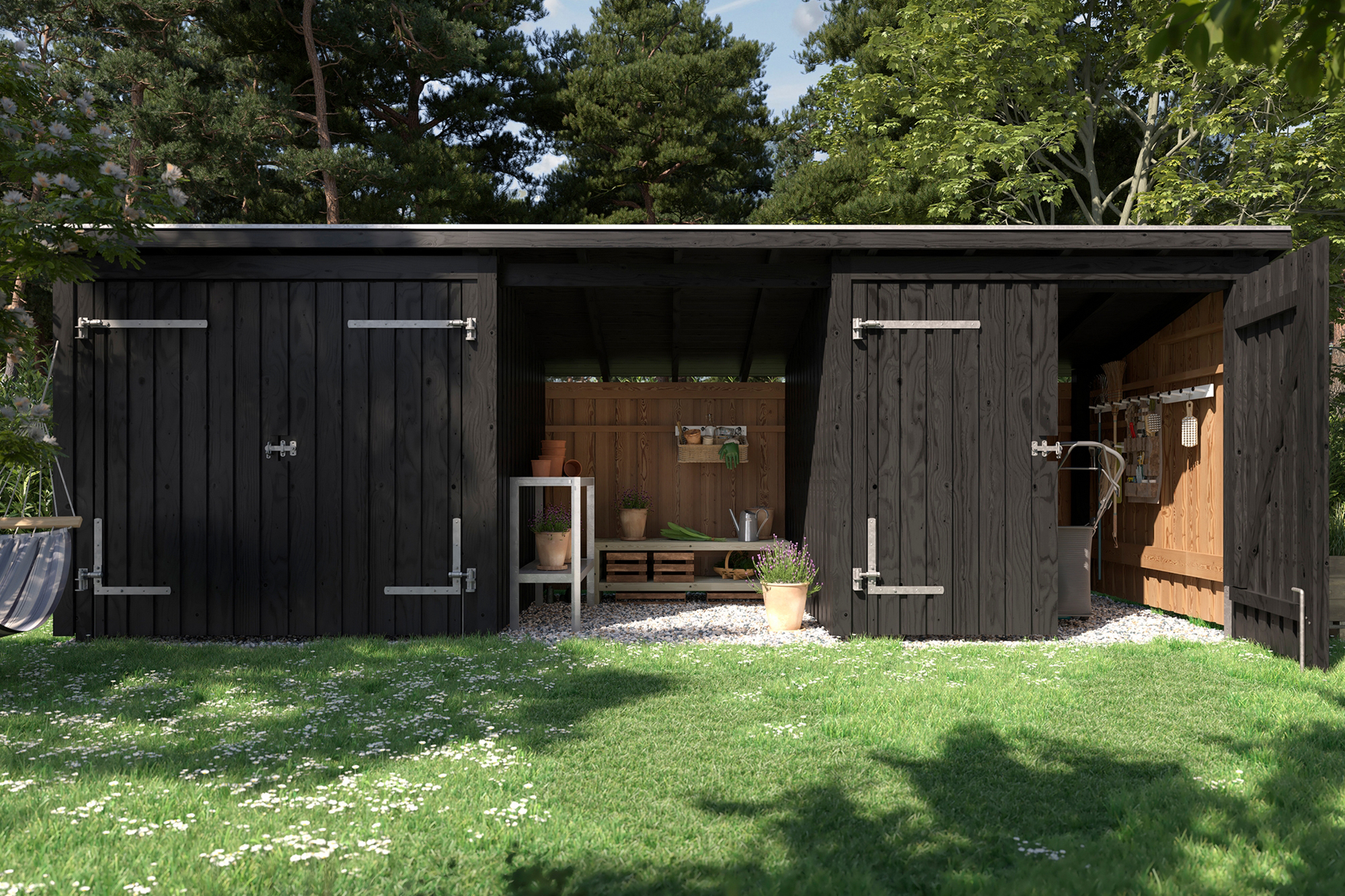 PLUS Nordic Multi Puutarhavaja 14 m² - 3 moduulia 2 tuplaove - Harmaa