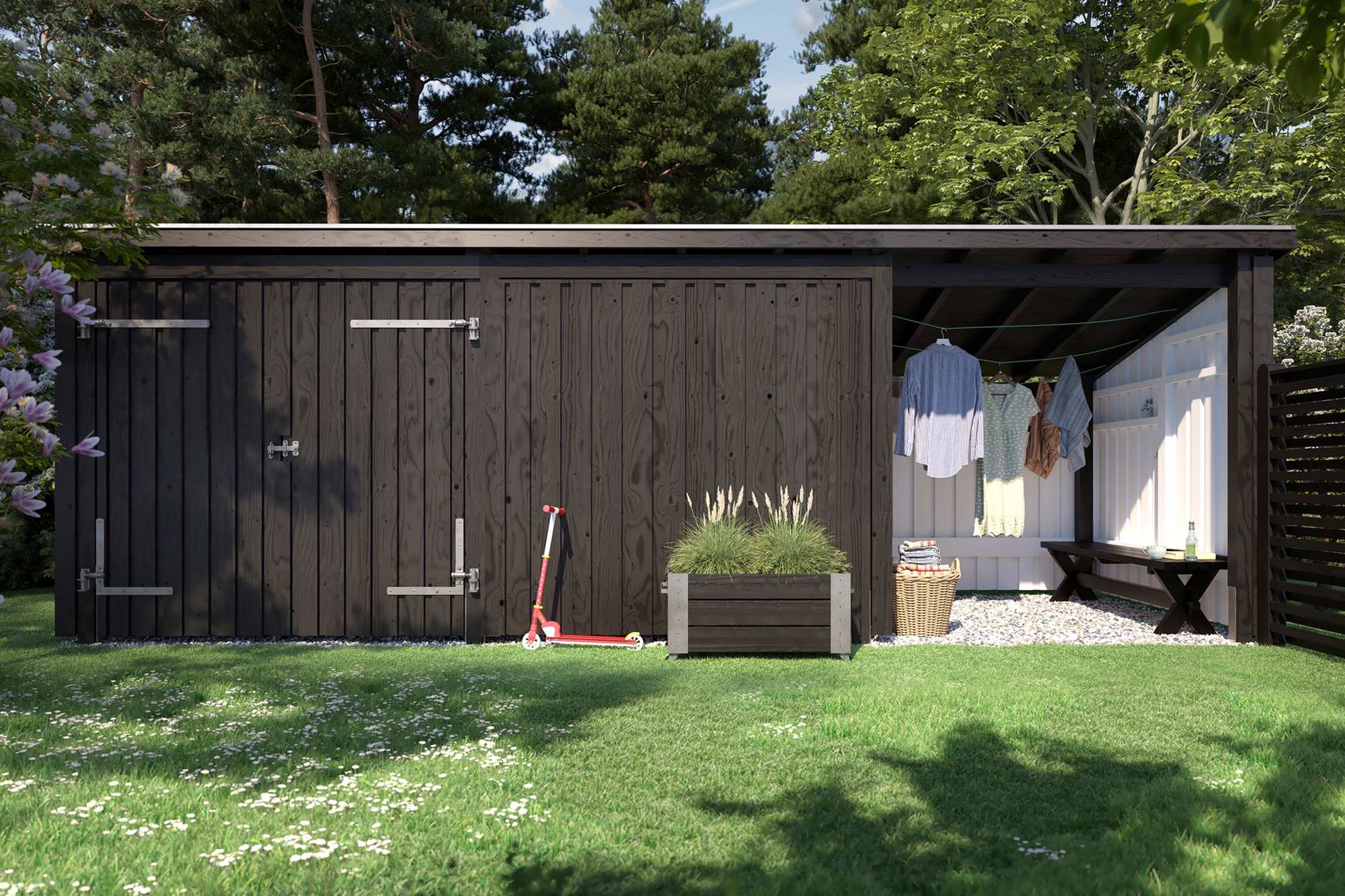 PLUS Nordic Multi Puutarhavaja 14 m² - 3 moduulia tuplaovell - Harmaa