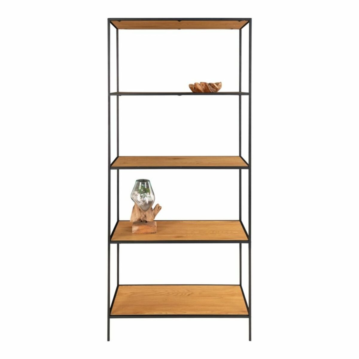 House Nordic Vita avohylly musta, tammihyllyillä 80x36x170 cm