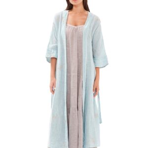 Embroidered Linen Gauze Kimono Light Blue