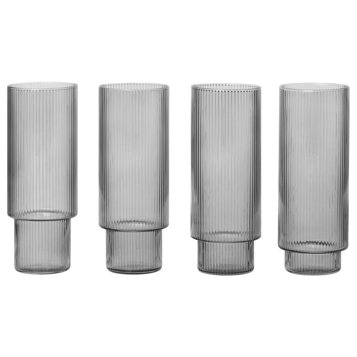 Ferm Living Ripple -longdrink-lasi 4/pk smoked grey