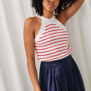 Fani Knitted Top Ecru White Red Stripes