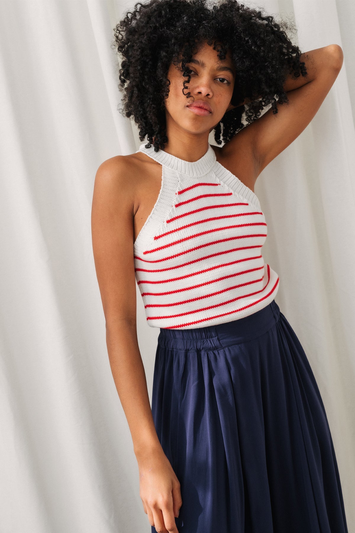 Fani Knitted Top Ecru White Red Stripes