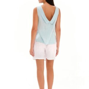 Boat Neckline Sleeveless Linen Top