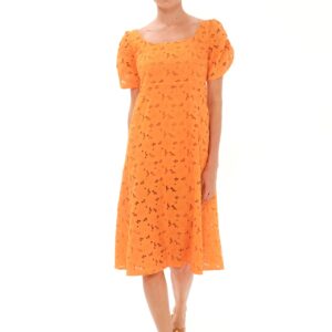 Eyelet Kirjailtu Midi Pellavamekko Oranssi