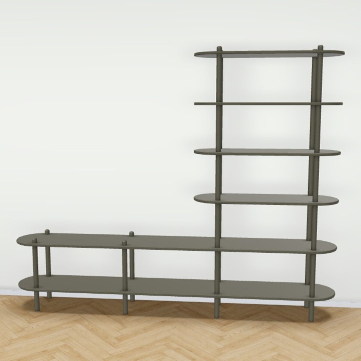 Askel taso ja avohylly 230x35x185 cm sammal