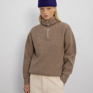 Heavy Knit Unisex Troyer Beige