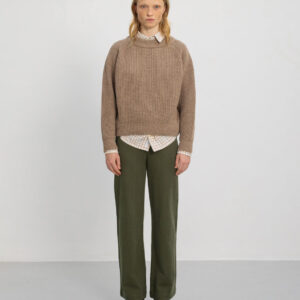 Cropped Knit Sweater Wool-Blend Beige