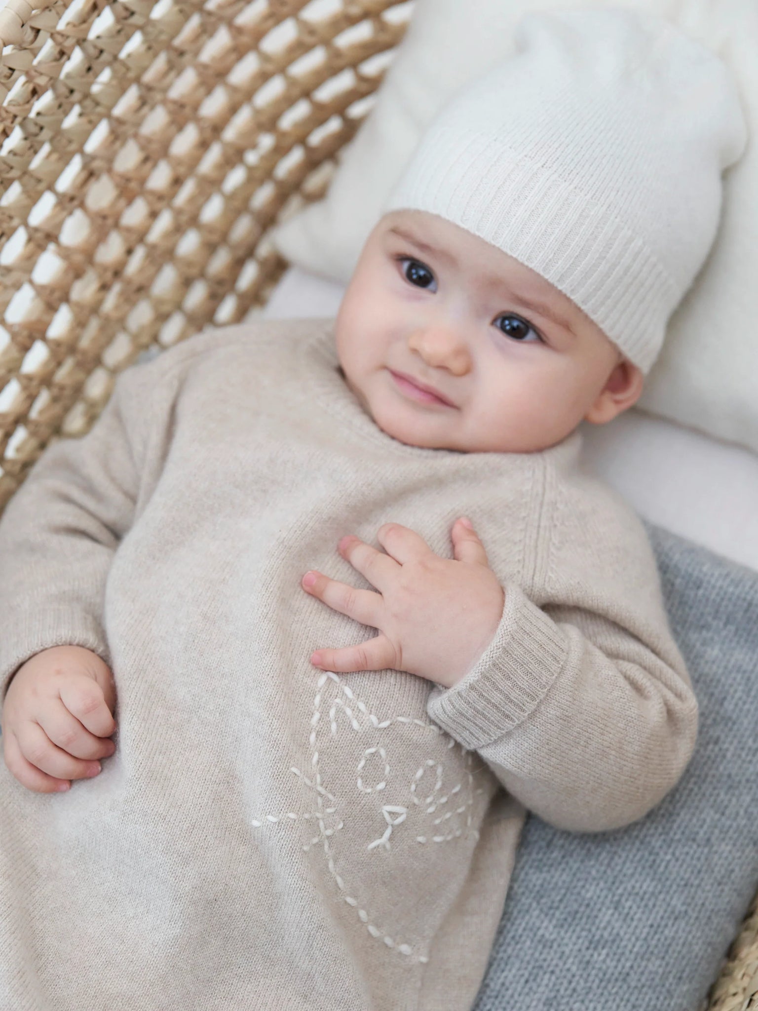 Baby Embroidered Cashmere Jumpsuit Cat