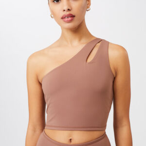 Cropped Shoulder Top Sports Bra Cappuccino