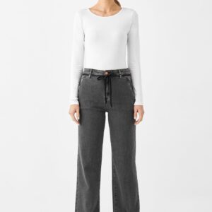 Dew Flared Soft Denim Jeans French Pocket Medium Grey