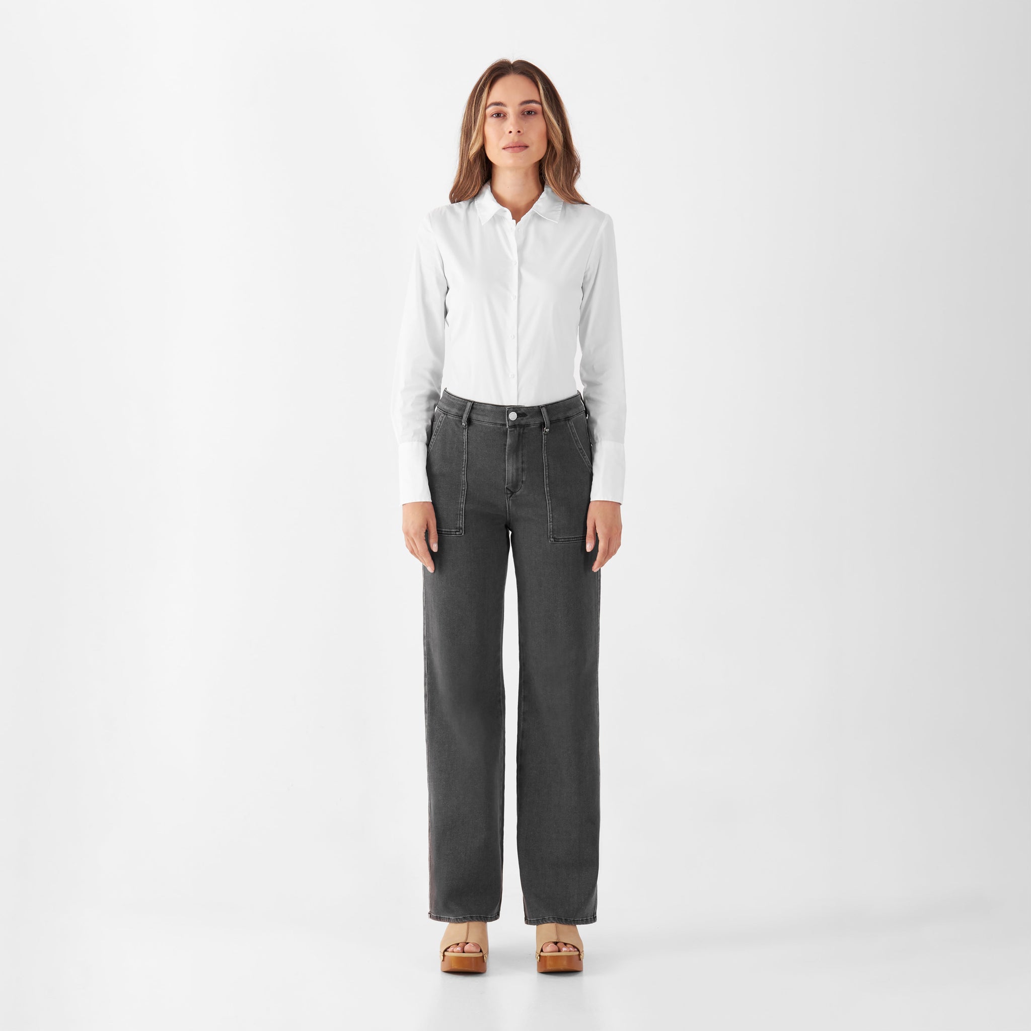 Dew Flared Worker Jeans Medium Grey