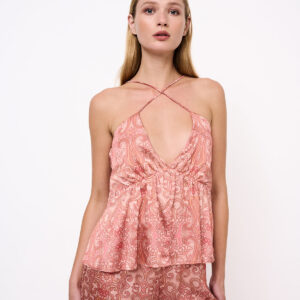 Horizon Print Criss Cross Cami Top Light Pink