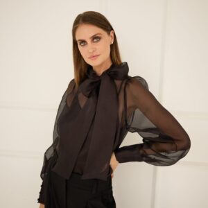 Celine Silk Bow Blouse Black