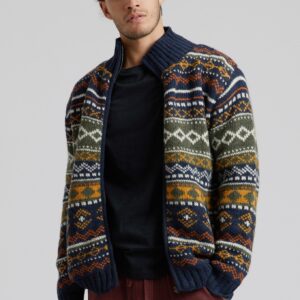 Fair Isle Fleece Villainen Neuletakki Tummansininen
