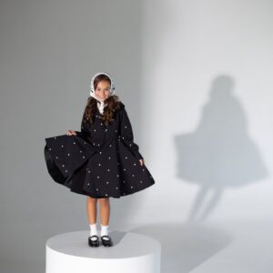 Black Coat for Girls with Polka Dots