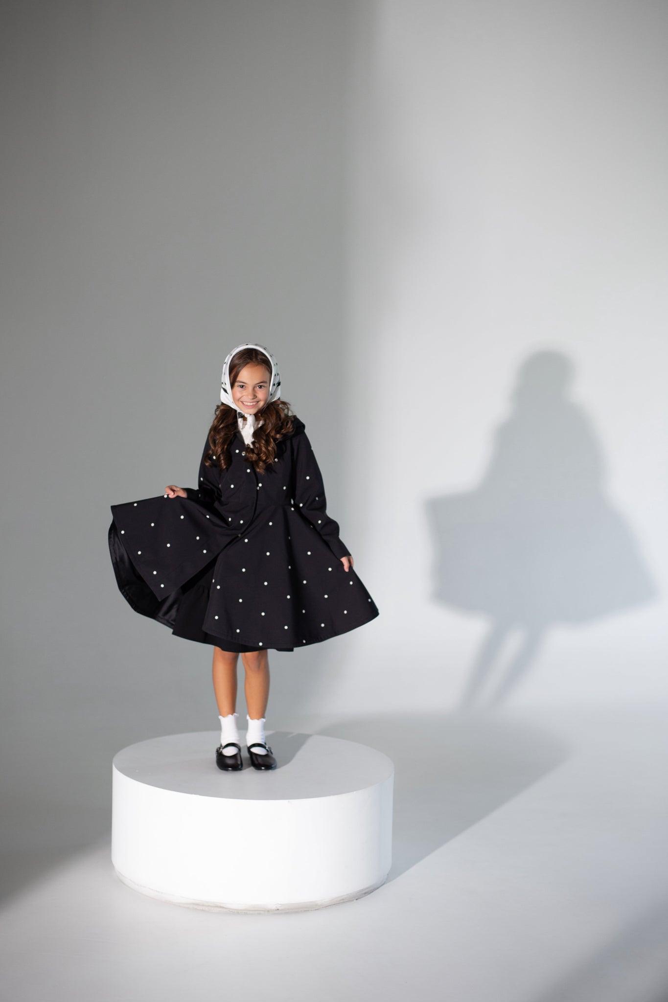 Black Coat for Girls with Polka Dots