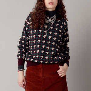 Houndstooth Merino Wool Jumper Walnut Brown