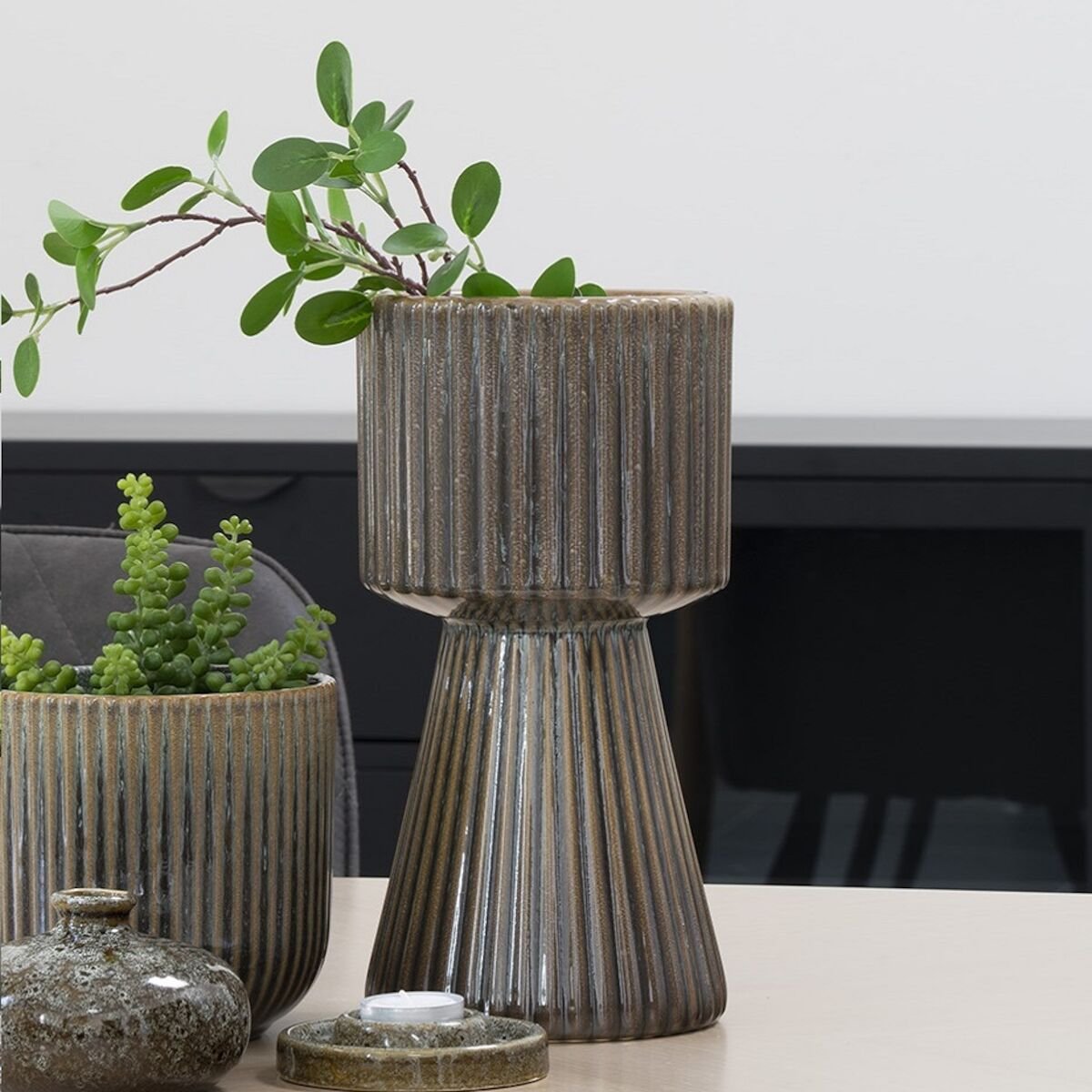 House Nordic keraaminen kukkaruukku Ø15 cm ruskea/sininen