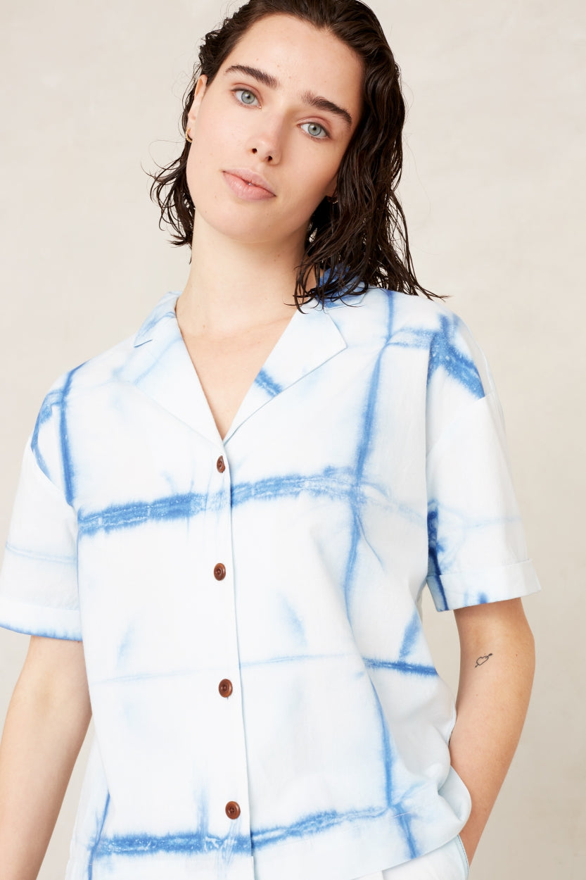 Athalie Lyhythihainen Shibori Luonnollinen Indigo