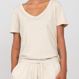 Deep Neck Jersey T-Shirt Ecru