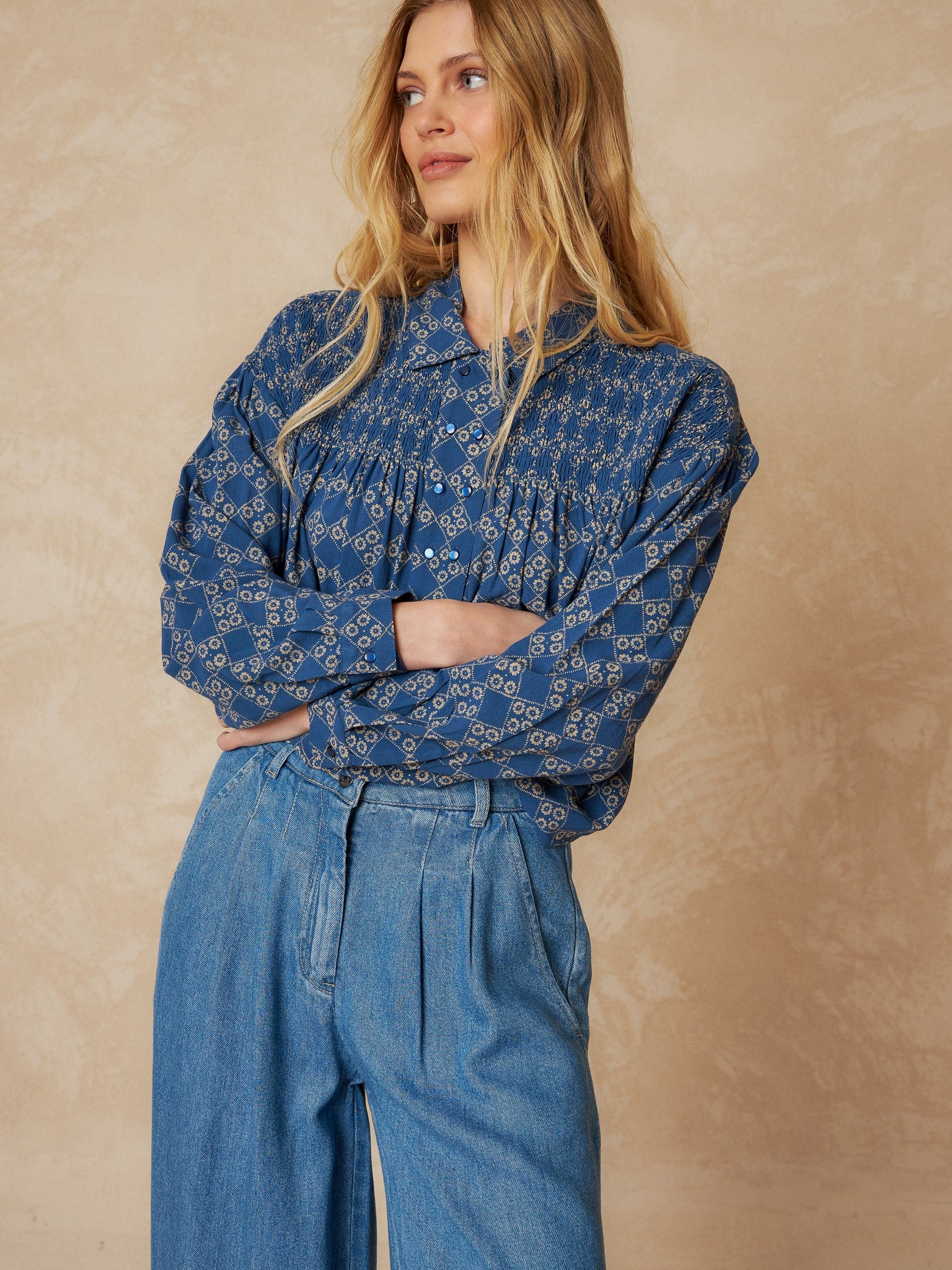 Blouse Smoke Detail Blue