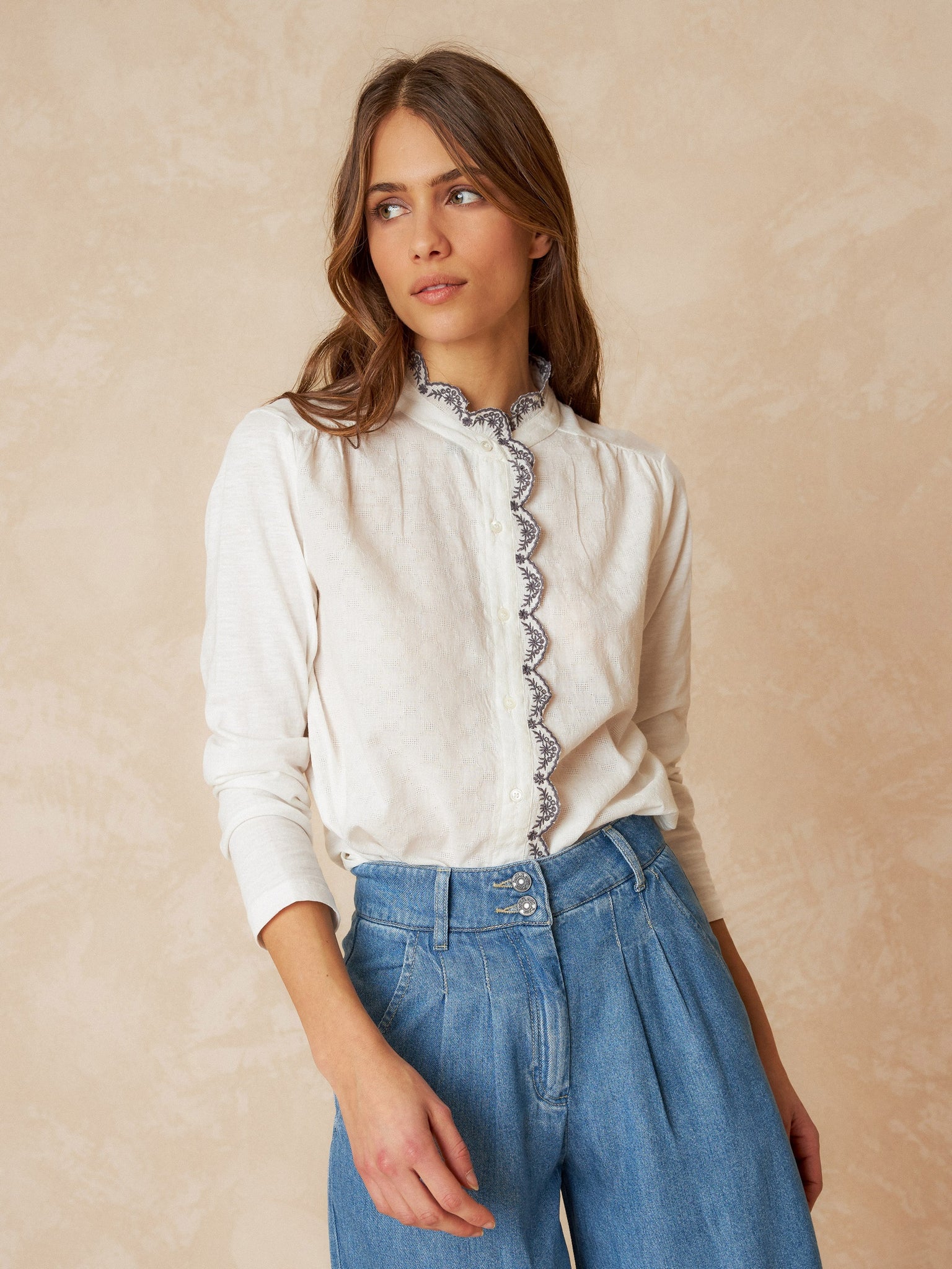 Combined Contrast Blouse White