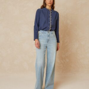Combined Contrast Blouse Blue