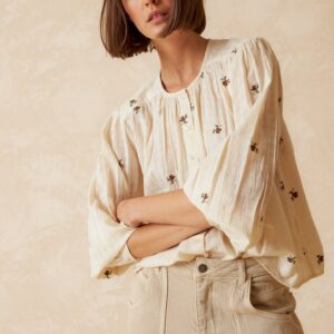 Embroidered Gauze Shirt Yellow