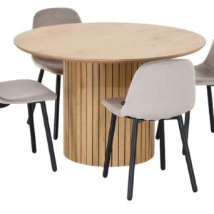 Alessio-Cosy 4-hengen pyöreä ruokailuryhmä tammi/beige sametti