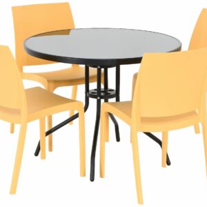 Cafe-Iiris 4-hengen pyöreä ruokailuryhmä musta/okra