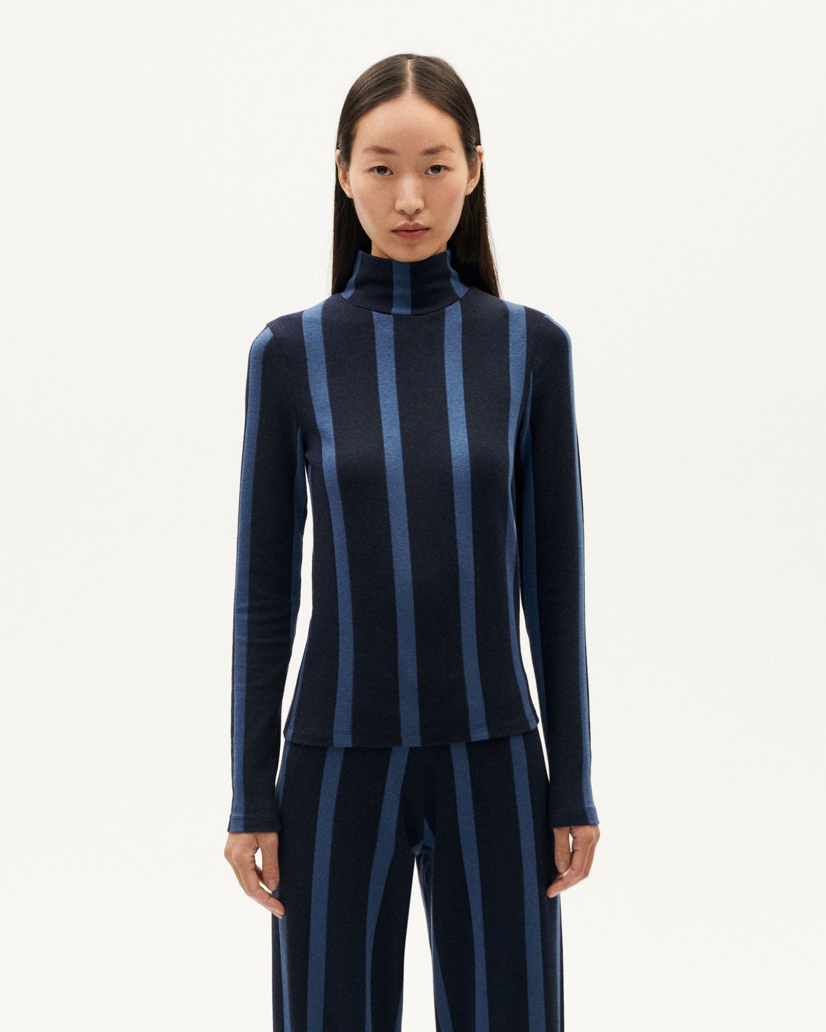 Ellen Top Navy Striped Wool