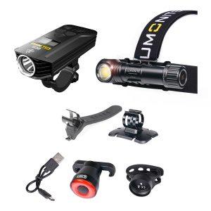 Pyöränvalosetti LUMONITE + Nitecore, Etuvalo + Kypärävalo + Takavalo