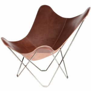 Cuero Design lepakkotuoli Pampa Mariposa Chocolate, mattakromi jalka