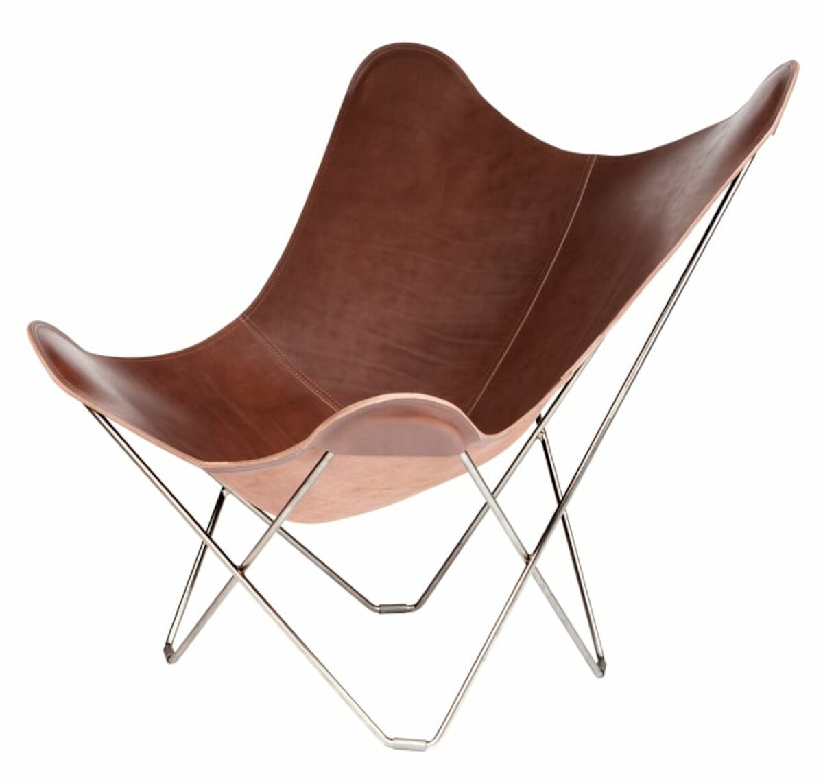 Cuero Design lepakkotuoli Pampa Mariposa Chocolate, mattakromi jalka