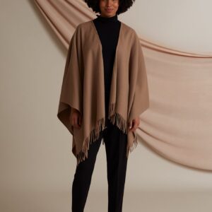 Clarissa Fringed Wool Cashmere Poncho Chestnut