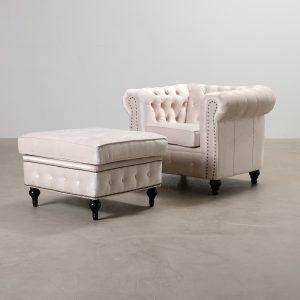 Chesterfield Deluxe nojatuoli rahilla vaaleanbeige