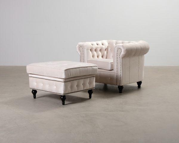 Chesterfield Deluxe nojatuoli rahilla vaaleanbeige