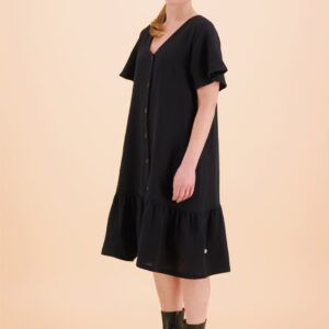 Frill Button Dress Black